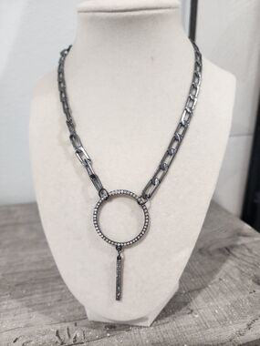 Gunmetal Circle Pendant Necklace with Crystals  Alexa Rae